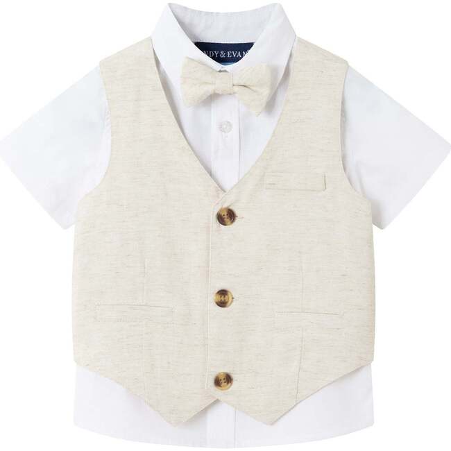 Infant Short Sleeve Buttondown Bowtie Vest Set, Beige - Mixed Apparel Set - 5