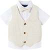 Infant Short Sleeve Buttondown Bowtie Vest Set, Beige - Mixed Apparel Set - 5