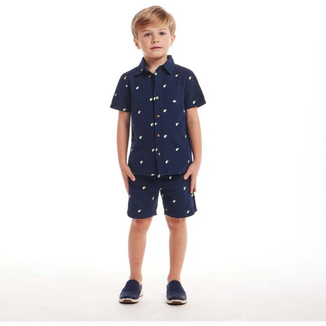 Kids  Limes Seersucker Matching Short Sleeve Buttondown & Short Set, Navy - Mixed Apparel Set - 4