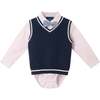 Infant Light Navy Sweeater Vest Oxford Buttondown Shirt, Bowtie & Khaki Pant Set, Navy - Mixed Apparel Set - 3