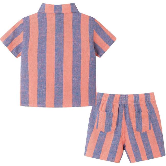 Infant Coral & Blue Striped Buttondown Set - Mixed Apparel Set - 2