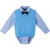 Infant Mid Blue Sweater Vest Buttondown Shirt, Bowtie & Light Grey Pant Set, Mid Blue - Mixed Apparel Set - 3