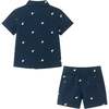 Infant Limes Seersucker Matching Short Sleeve Buttondown & Short Set, Navy - Mixed Apparel Set - 2