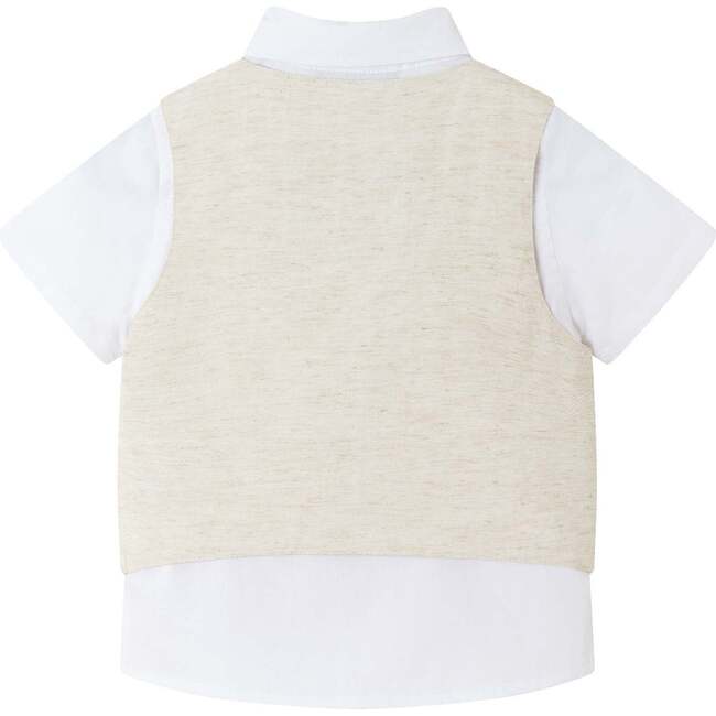 Infant Short Sleeve Buttondown Bowtie Vest Set, Beige - Mixed Apparel Set - 6