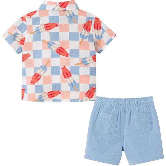 Infant Checkered Rocket Pop Buttondown Set, Chambray - Mixed Apparel Set - 2