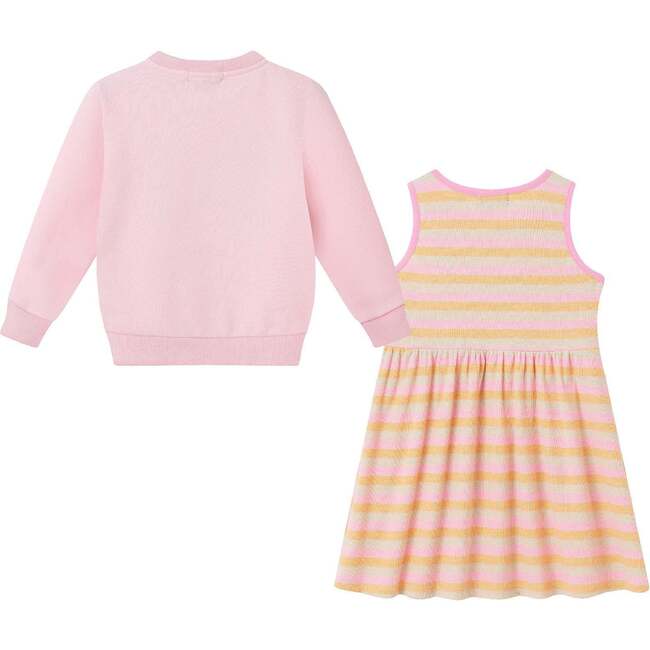 Infant Crochet Sweatshirt & Striped Dress Set, Pink