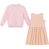 Infant Crochet Sweatshirt & Striped Dress Set, Pink - Mixed Apparel Set - 2