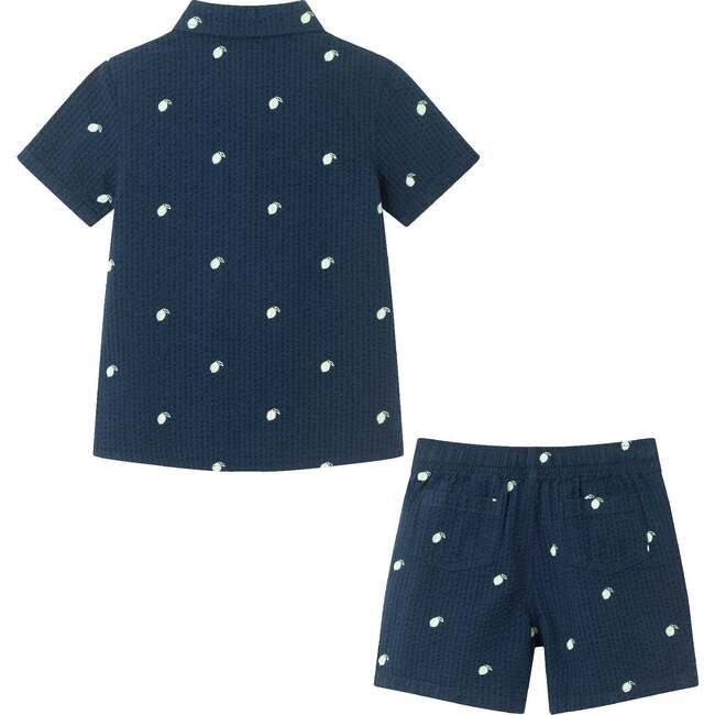 Kids  Limes Seersucker Matching Short Sleeve Buttondown & Short Set, Navy - Mixed Apparel Set - 5