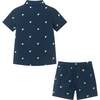 Kids  Limes Seersucker Matching Short Sleeve Buttondown & Short Set, Navy - Mixed Apparel Set - 5