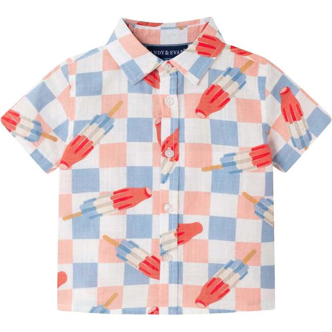 Infant Checkered Rocket Pop Buttondown Set, Chambray - Mixed Apparel Set - 3