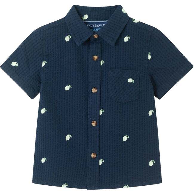 Infant Limes Seersucker Matching Short Sleeve Buttondown & Short Set, Navy - Mixed Apparel Set - 3