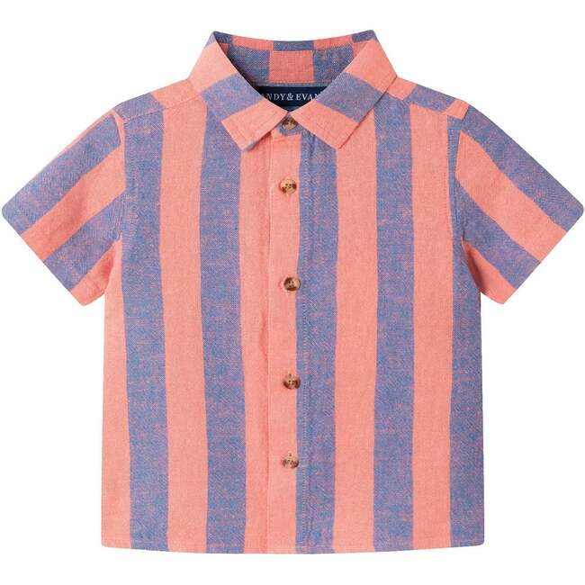 Infant Coral & Blue Striped Buttondown Set - Mixed Apparel Set - 3