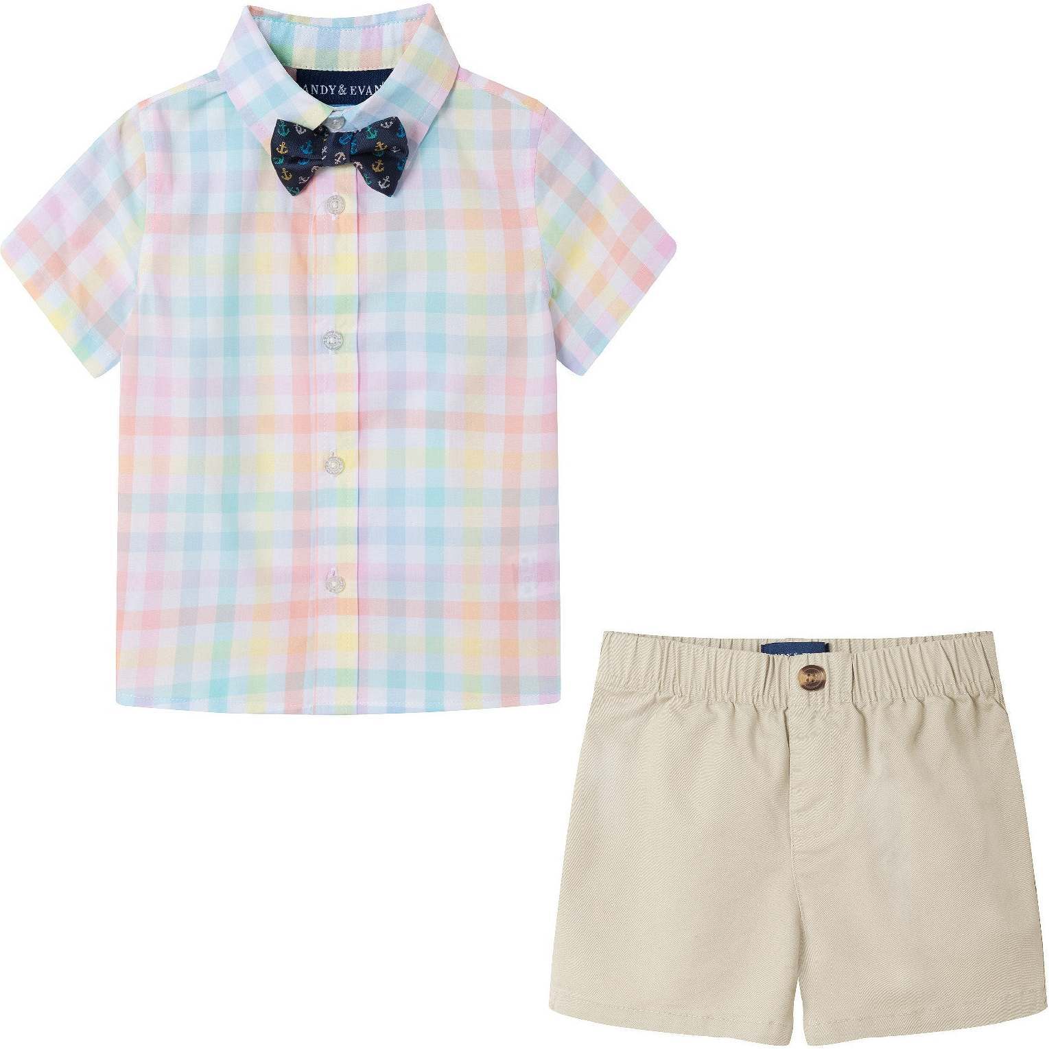Infant 4 Piece Plaid Suspender Set, Yellow Plaid - Mixed Apparel Set - 1