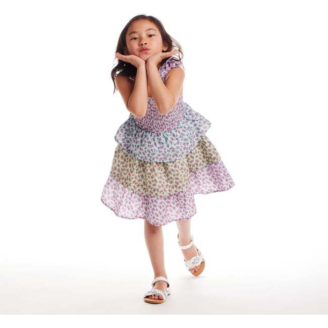 Kids Color Blocked Floral Tiered Dress, Clr Blck - Dresses - 5