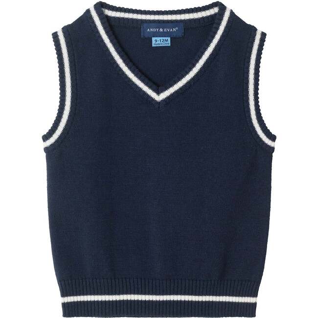 Infant Light Navy Sweeater Vest Oxford Buttondown Shirt, Bowtie & Khaki Pant Set, Navy - Mixed Apparel Set - 7