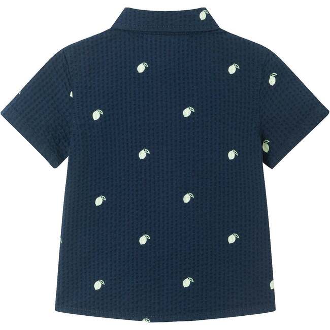 Infant Limes Seersucker Matching Short Sleeve Buttondown & Short Set, Navy - Mixed Apparel Set - 4
