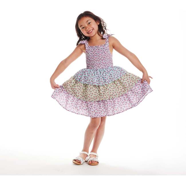 Kids Color Blocked Floral Tiered Dress, Clr Blck - Dresses - 6