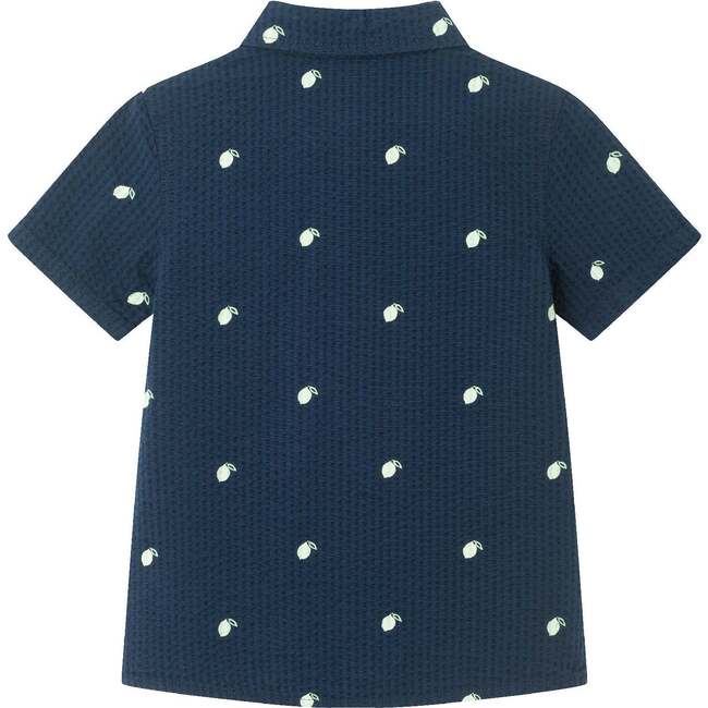 Kids  Limes Seersucker Matching Short Sleeve Buttondown & Short Set, Navy - Mixed Apparel Set - 7