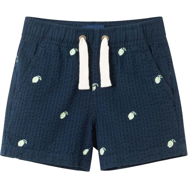 Infant Limes Seersucker Matching Short Sleeve Buttondown & Short Set, Navy - Mixed Apparel Set - 5