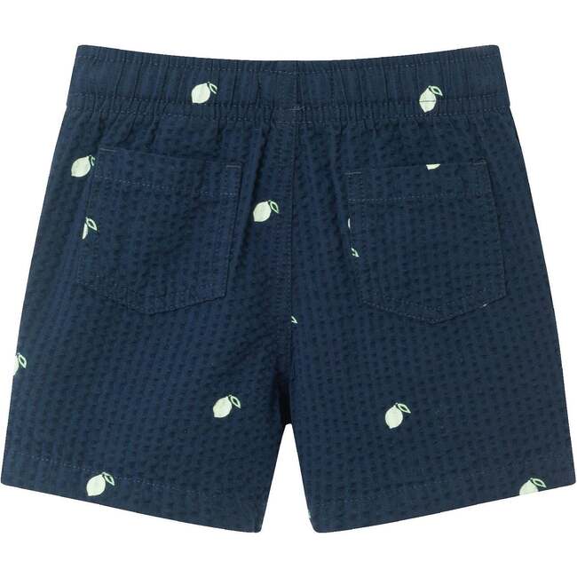 Infant Limes Seersucker Matching Short Sleeve Buttondown & Short Set, Navy - Mixed Apparel Set - 6