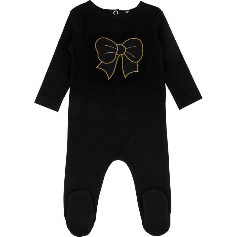 Puffy Bow Footie, Black - Footie Pajamas - 1
