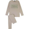 Linen Patch Loungewear Set, Tan - Mixed Apparel Set - 1 - thumbnail