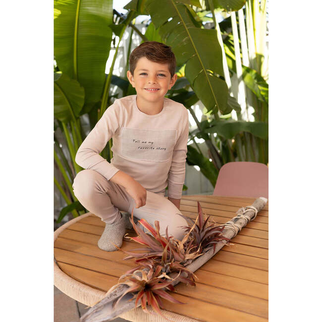 Linen Patch Loungewear Set, Tan - Mixed Apparel Set - 2