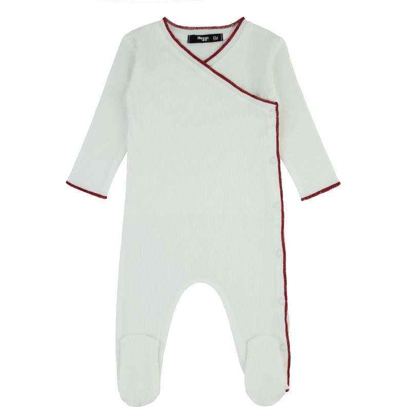 Bamboo Ribbed Kimono Footie, Red - Footie Pajamas - 1