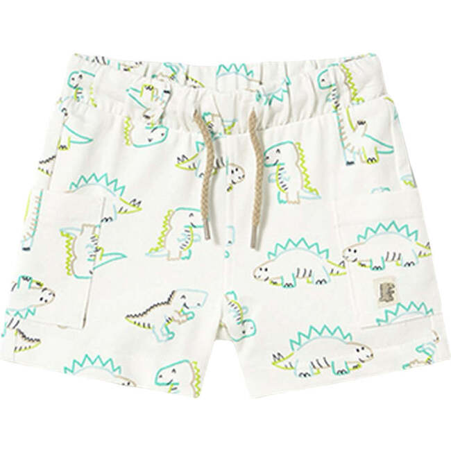 Teal Lime Dinosaur Bermuda Shorts, White