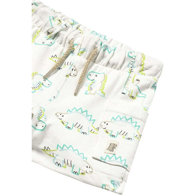 Teal Lime Dinosaur Bermuda Shorts, White - Shorts - 3