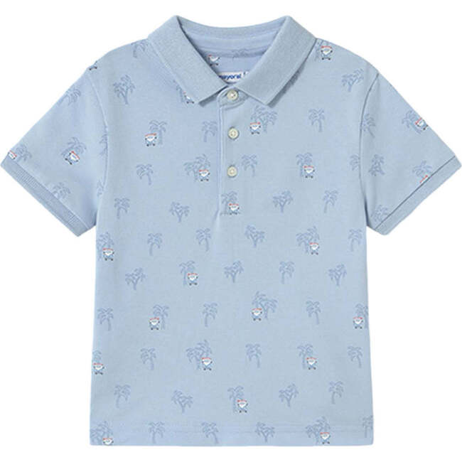Sky Palm Tree Linen Polo, Blue
