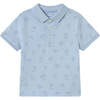 Sky Palm Tree Linen Polo, Blue - Polo Shirts - 1 - thumbnail