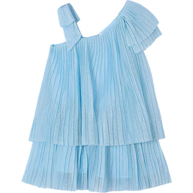 Sky Asymmetric Pleated Dress, Blue