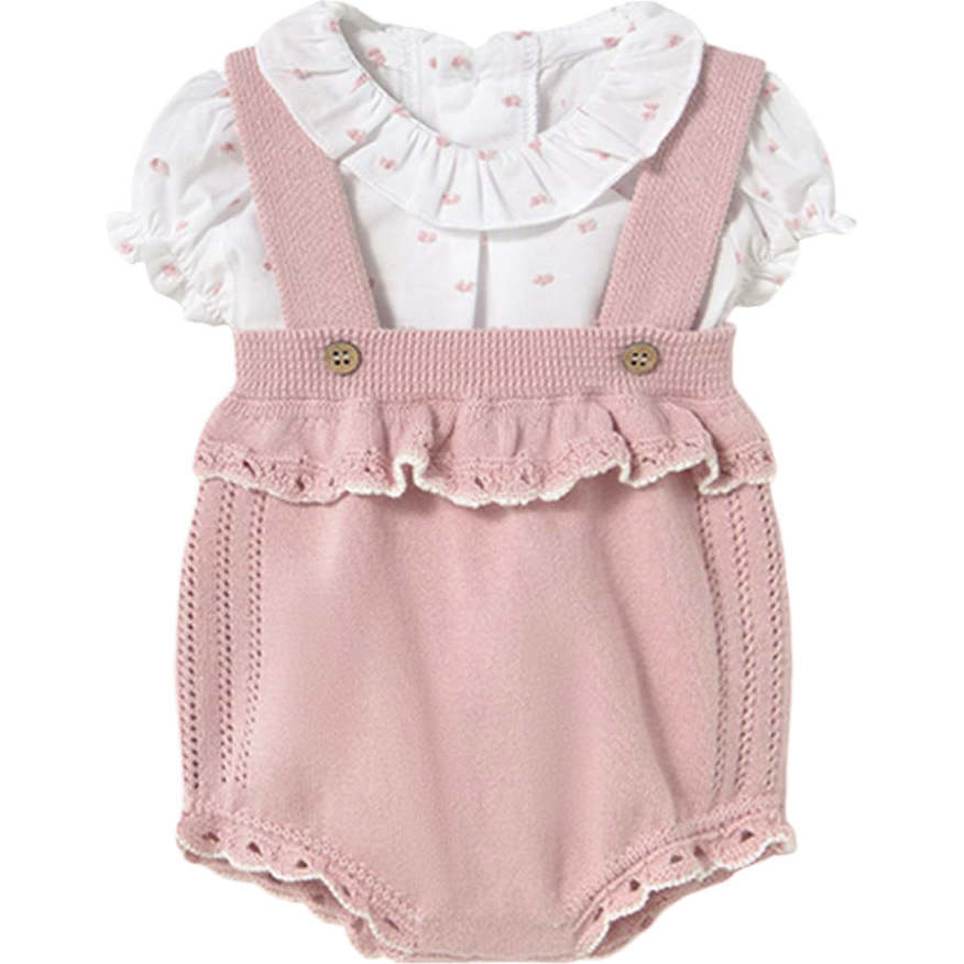 Newborn Knit Sakura Romper Set, Pink - Rompers - 1