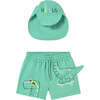 Lake Dinosaur Swim Suit Set, Turqoise - Swim Trunks - 1 - thumbnail