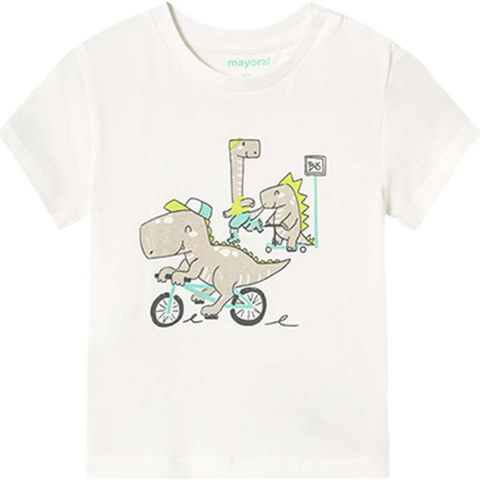 Dinosaur Bike T-Shirt, Cream - T-Shirts - 1
