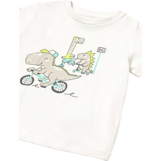 Dinosaur Bike T-Shirt, Cream - T-Shirts - 3