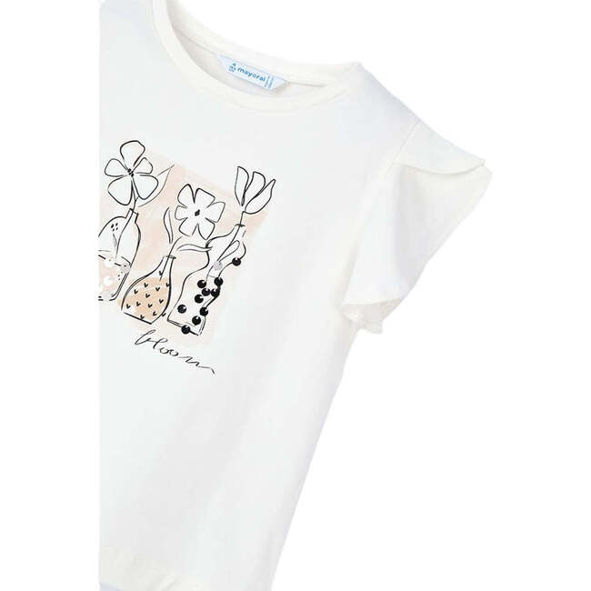 Flower Ruffle Applique T-Shirt, Natural - T-Shirts - 3