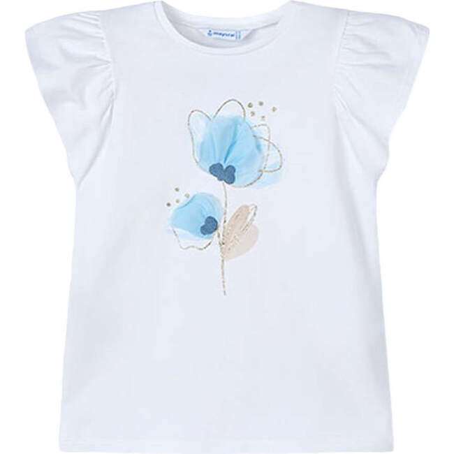 Cotton Blue Floral Detail T-Shirt, Ivory