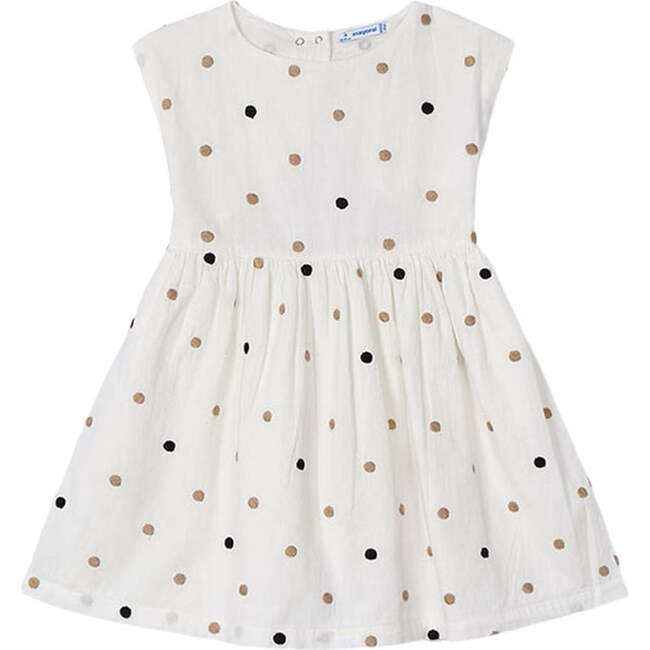 Cinnamon Embroidered Polka Dot Dress, Natural