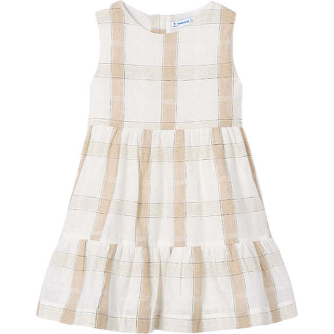 Cinnamon Plaid Linen Dress, Beige