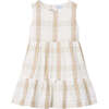 Cinnamon Plaid Linen Dress, Beige - Dresses - 1 - thumbnail