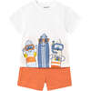 Baby Shorts and Surf T-Shirt Set, Coral - Mixed Apparel Set - 1 - thumbnail