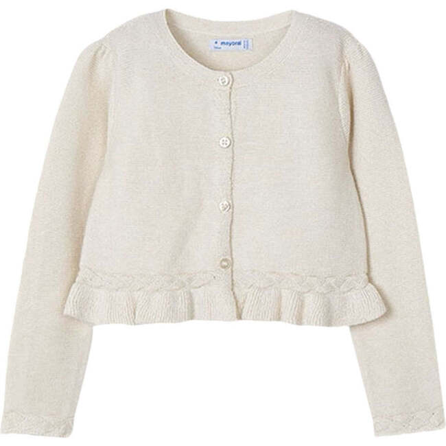Baby Ruffle Tricot Cardigan, Champagne