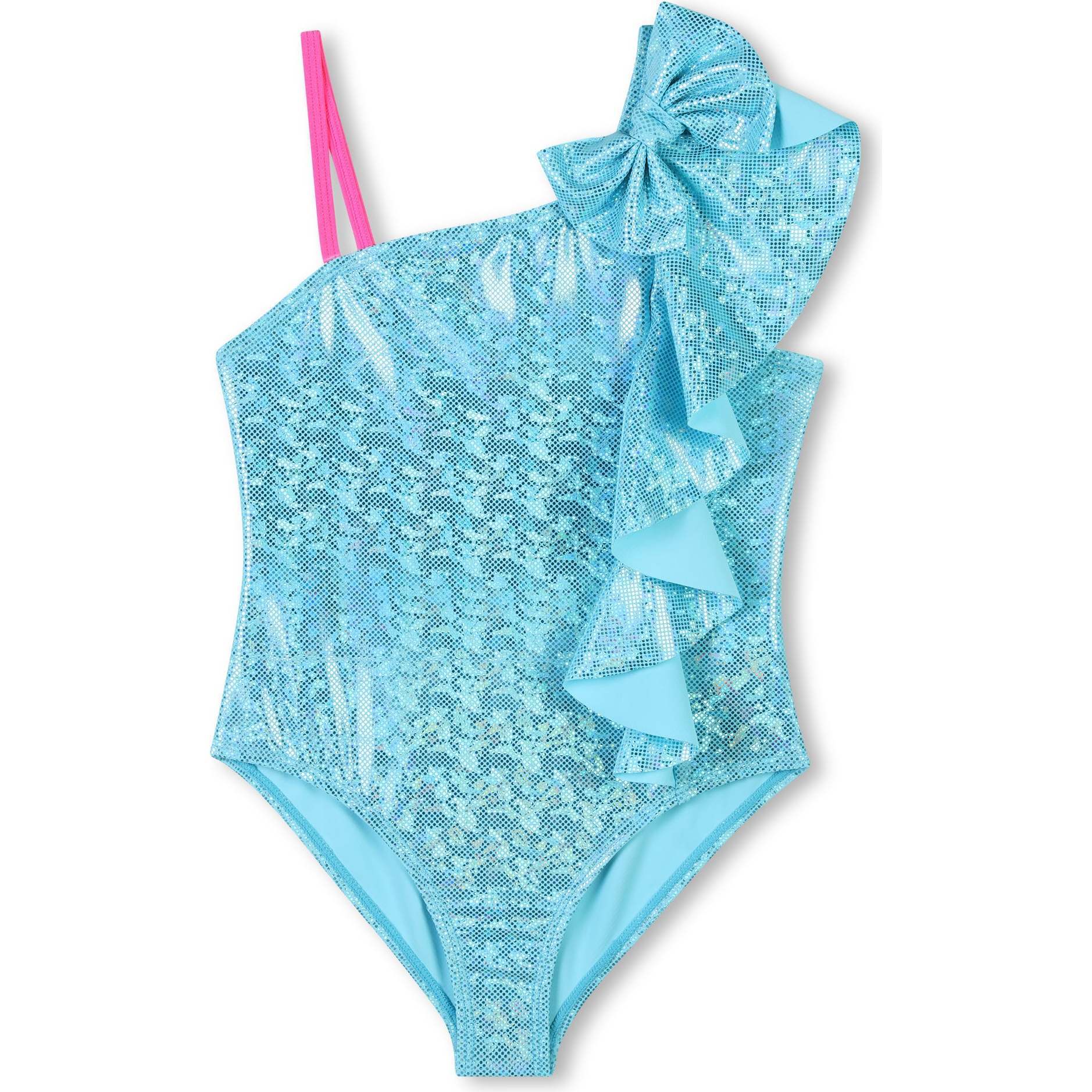 Shimmering Asymmetric Ruffle Swimsuit, Blue - One Pieces - 1