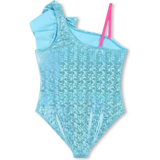 Shimmering Asymmetric Ruffle Swimsuit, Blue - One Pieces - 2