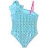 Shimmering Asymmetric Ruffle Swimsuit, Blue - One Pieces - 2