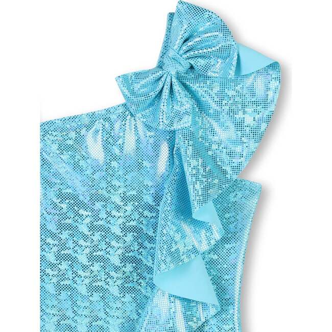 Shimmering Asymmetric Ruffle Swimsuit, Blue - One Pieces - 3