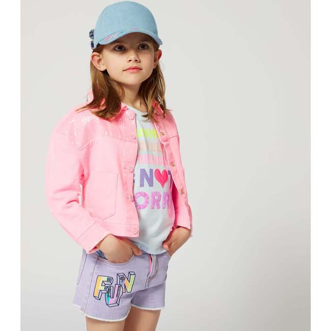 Sequin Brossage Denim Shorts, Purple - Shorts - 2