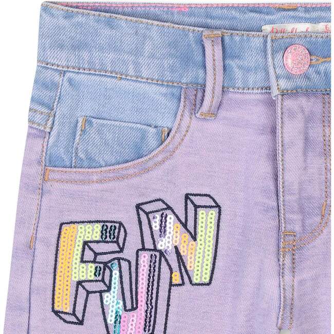 Sequin Brossage Denim Shorts, Purple - Shorts - 4